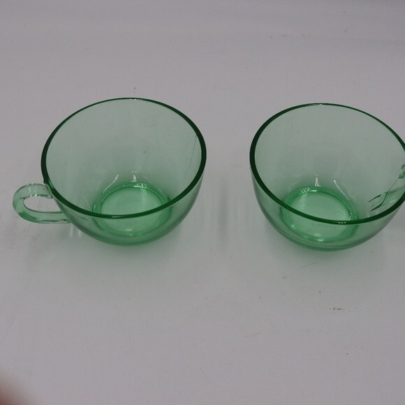 Vintage Depression Glass Uranium Glass Cups Mugs Florescent Green Glowing Glass - Picture 5 of 6